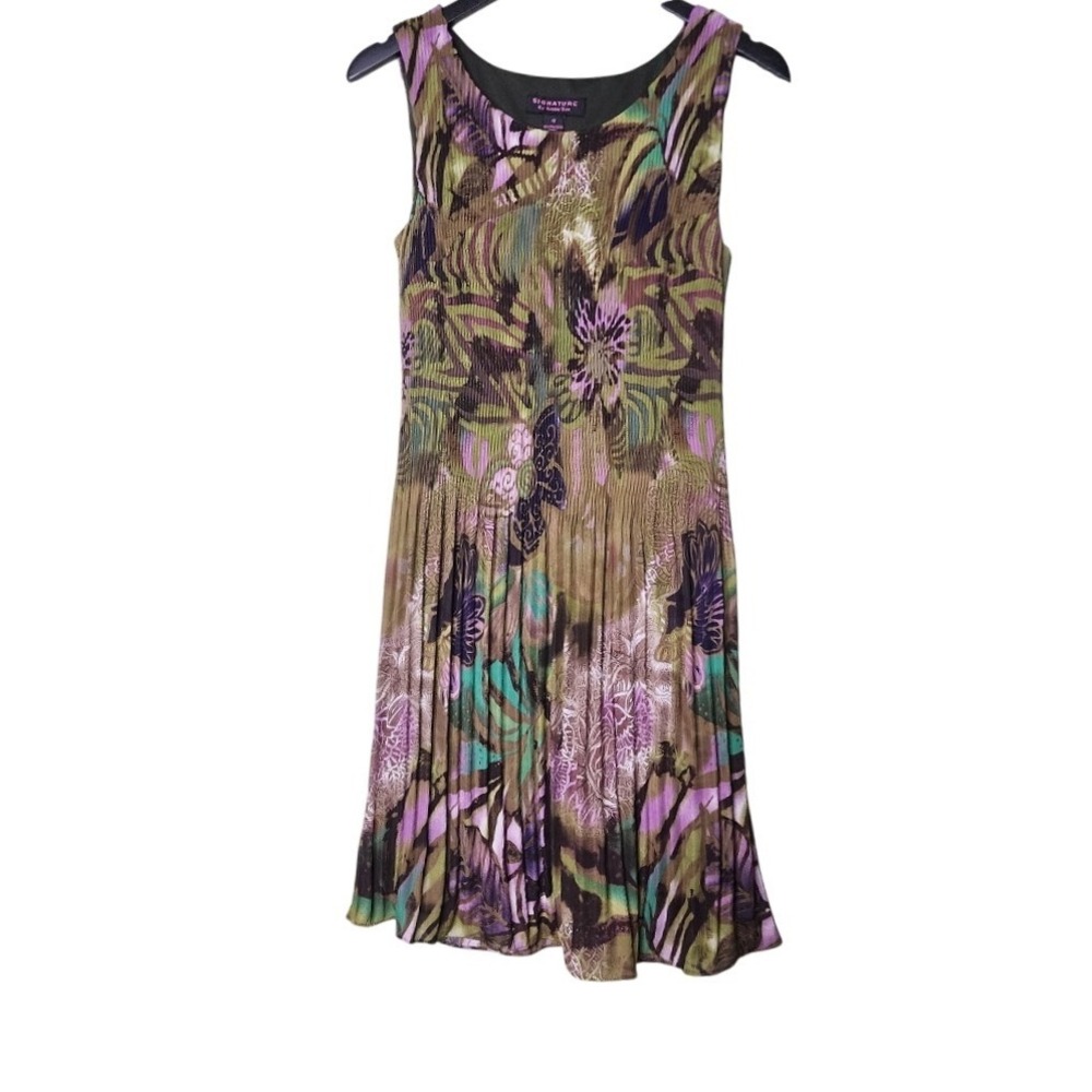 Signature By Robbie Bee Dress Purple Green Floral Tropical‎ Boho Vacation 10